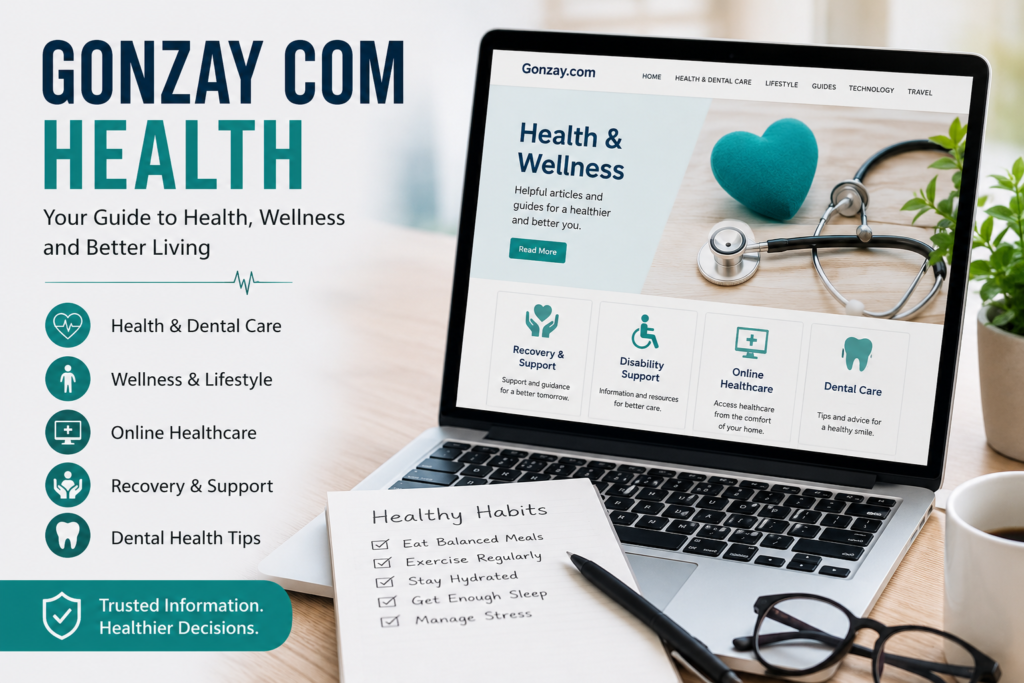 Person reading Gonzay.com health-related content on a laptop for wellness information.